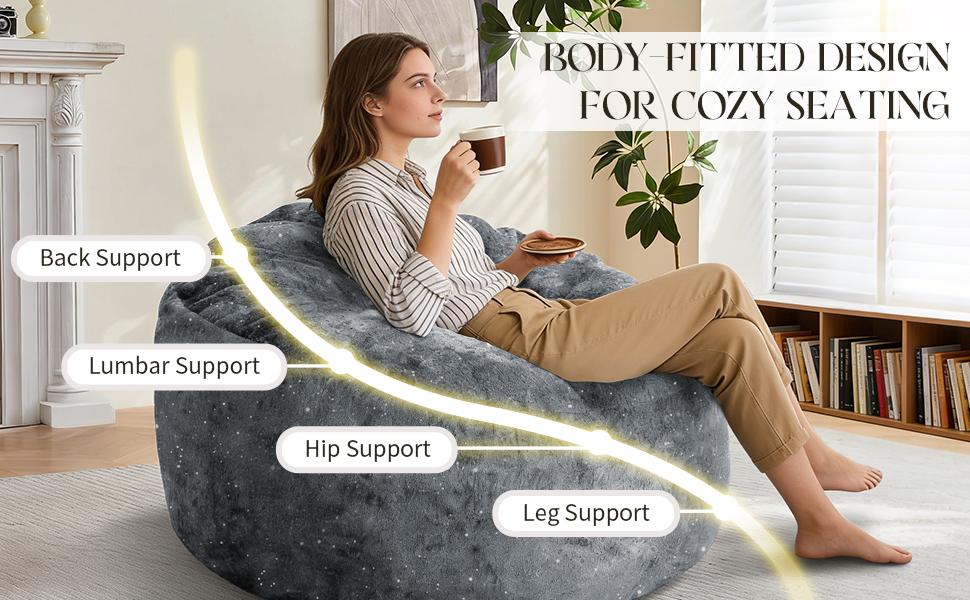 Curved High-Back Bean Bag Chair with Full-Body Contour Support for Immersive Relaxation in Modern Living Spaces