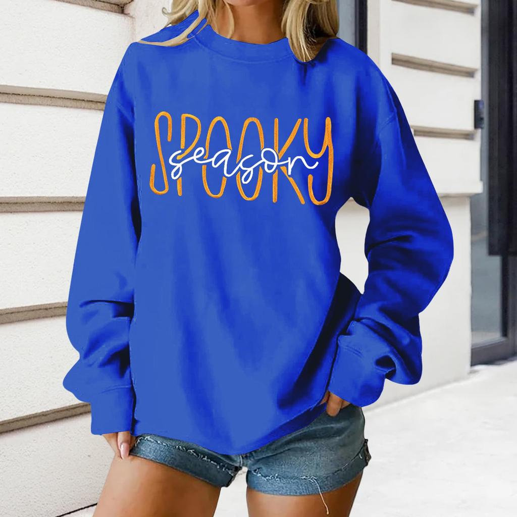 Women's Round Neck Printed Tops Cotton Casual Fashion Long Sleeve Pullover Top Blouse