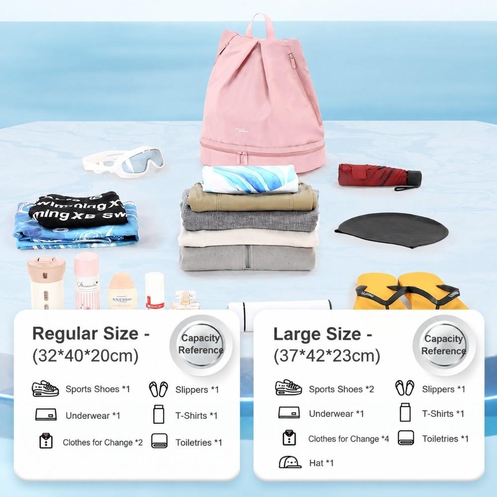 Shoe Compartment Swimming Bag Zip Closure Fitness Storage Bag Waterproof Backpack Travel Use