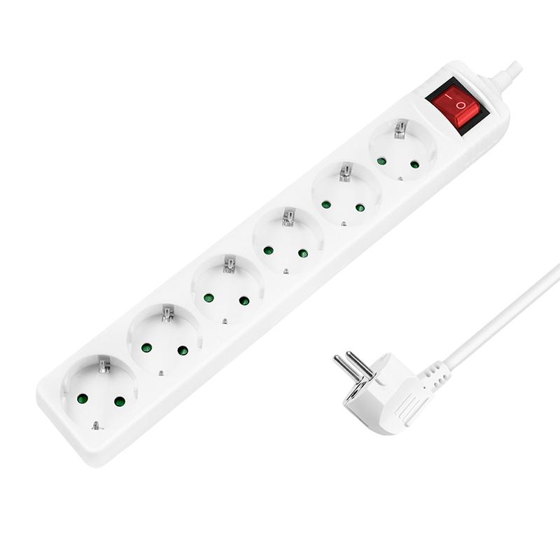 LogiLink LPS202 6-Way Power Strip with Switch, 1.5m, White