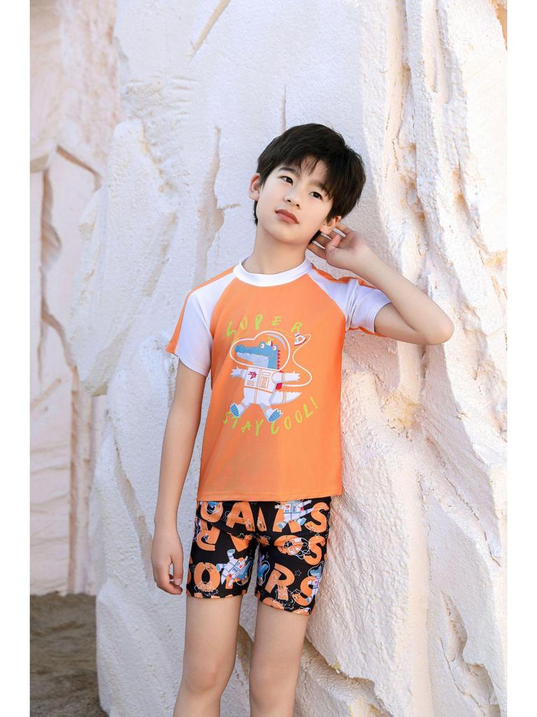 Детский мультяшный купальный набор: Мальчиковые и Девочковые Плавки, с Коротким Рукавом для Средних и Старших Детей