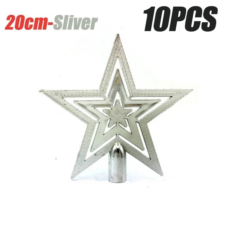 50 шт. Рождественская елка, украшение на верхнюю часть елки, золотая и серебряная пятиконечная звезда, подвесное украшение