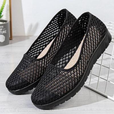 Женская мода милые легкие сетчатые дышащие весенние нескользящие туфли на плоской подошве женские классические удобные черные туфли ba301