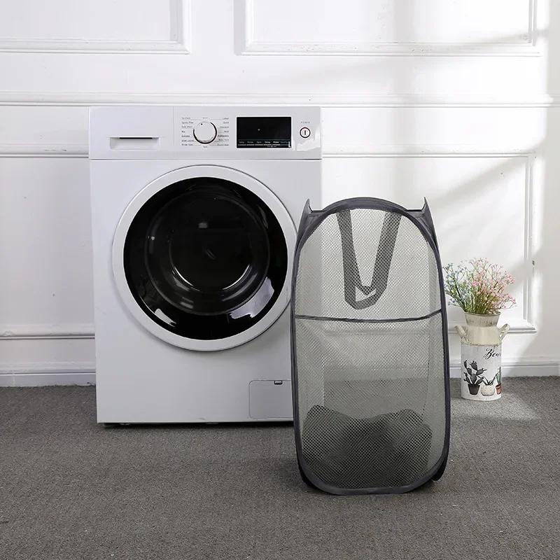 Large Capacity Dirty Clothes Basket Storage Bucket Mesh Bathroom Portable Foldable Dirty Clothes Basket