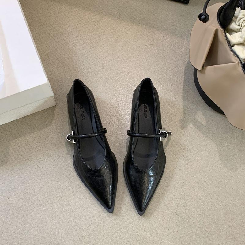 Женские винтажные туфли с острым носком в новом стиле, женские квадратные туфли с металлической пряжкой и линией, новые роскошные туфли на каблуках
