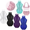 Kids Girls Halter-Neck Sequins Ballet Dance Sports Leotard Bodysuit for Athletic Ballerina Dance Wear Costume