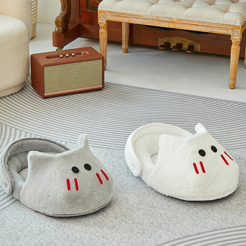 Зимняя теплая тапочковая лежанка для кошек, уютный плюшевый домик для питомцев для домашних кошек, мягкий удобный коврик для питомцев с нескользящим дном