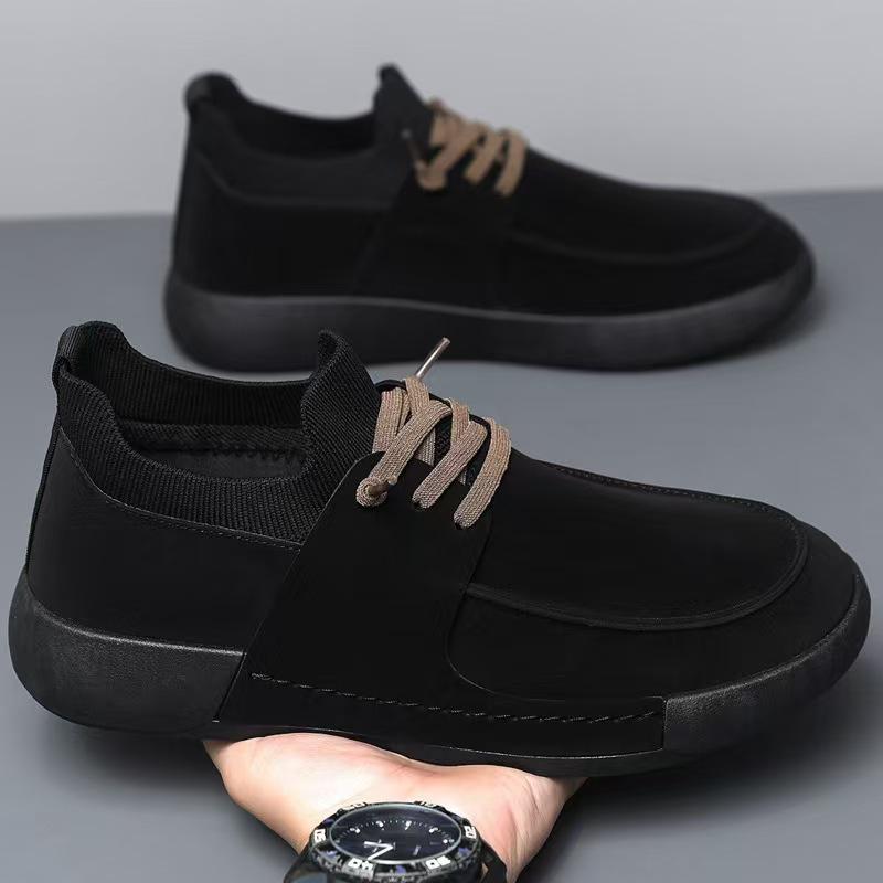 Мужские туфли из мягкой кожи 2025 универсальные дышащие туфли из мелкой кожи бархатные повседневные хлопковые туфли на толстой подошве