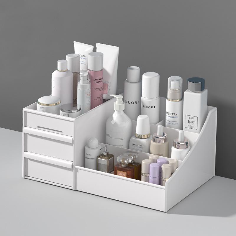 Student Makeup and Skincare Organizer: Drawer-Type Dormitory Plastic Storage Box for Cosmetics and Desktop.