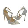 Fashionable New Silver Colored Diamond Mesh High Heels, Women's Thin Heeled Pointed Shoes, Cross Strap Sandals