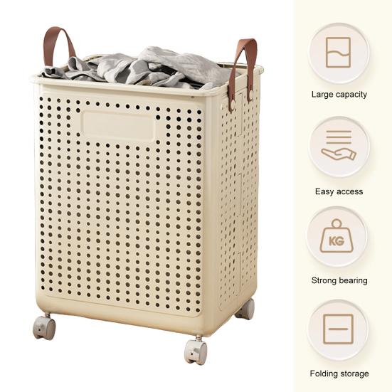 Корзина для белья с колесиками, большая вместительная ручка, водонепроницаемая корзина для грязной одежды, корзина для белья с дышащими сетчатыми отверстиями
