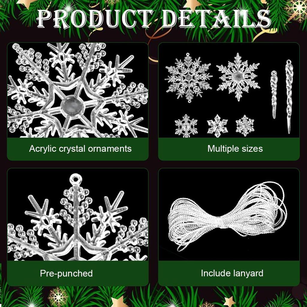 35Pcs Christmas Tree Decoration Items Small Transparent Crystal Acrylic Christmas Decor Snowflake Icicle Hanging Christmas Ornaments