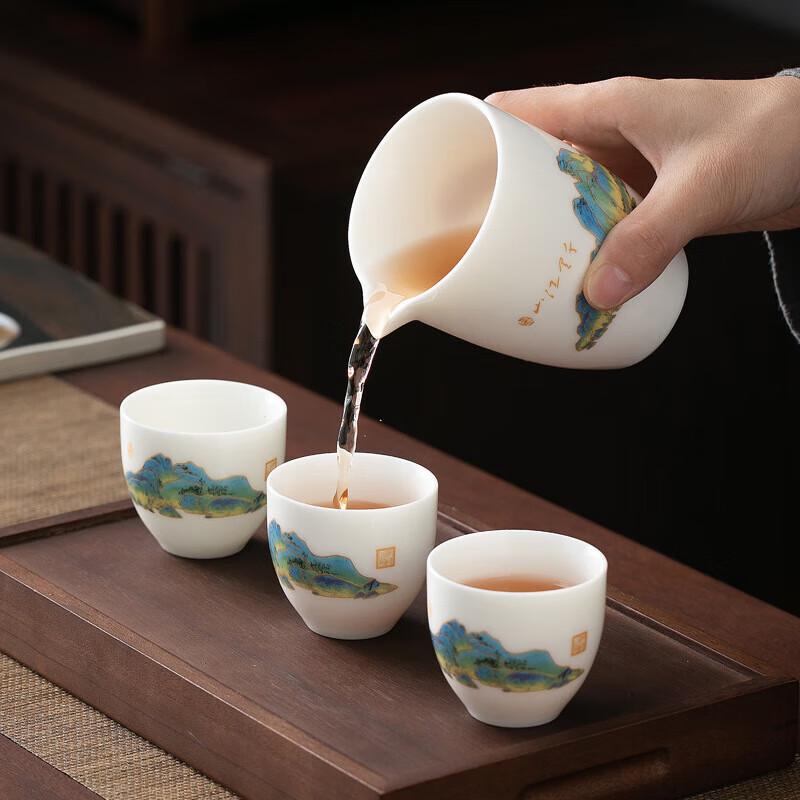 Chaxun 'A Thousand Li of Rivers and Mountains' Mutton Fat Jade Porcelain Tea Cup