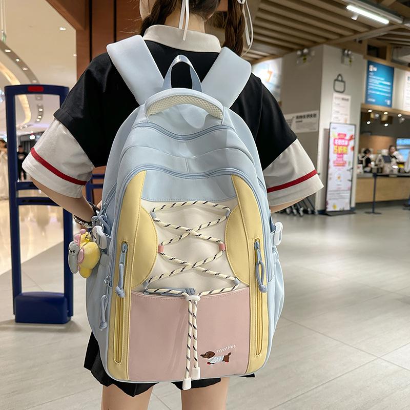 School Bag High Value Contrasting Color Girl Large Capacity Cute High School Student Backpack Large Capacity Anti-theft School Bag