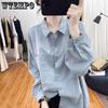 Women's Long Sleeved Shirt Spring Korean Style Large Pocket Loose Simple Top Retro Collar Shirt