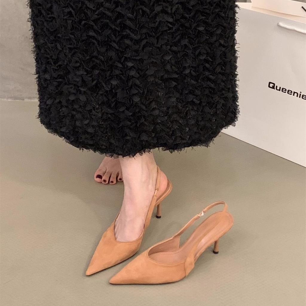 Нишевые французские туфли на высоком каблуке с леопардовым принтом, сумка, сандалии с головкой, туфельки феи, новинка 2025, весенне-летние замшевые остроносые туфли-лодочки