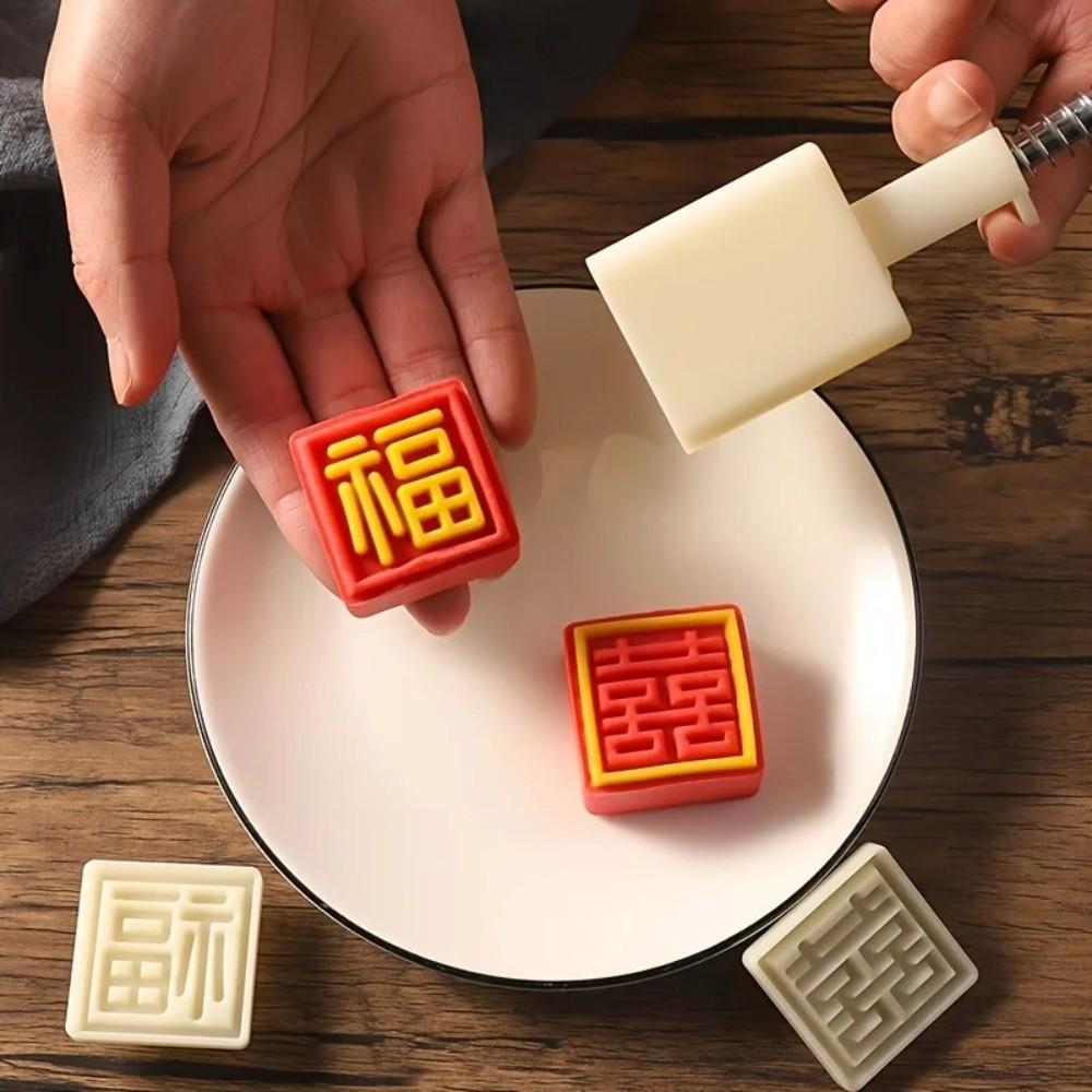 1 Mold And 2 Stamps Moon Cake Mold Square Shape Dessert Mold Pastry Mold for Kitchen Use