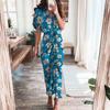 Summer Short Sleeve Elegant Print Shirt Dress Women Fashion Plus Size Loose Pleated High Waist Dress Buttons Holiday Beach Vintage Ladies Dresses 913