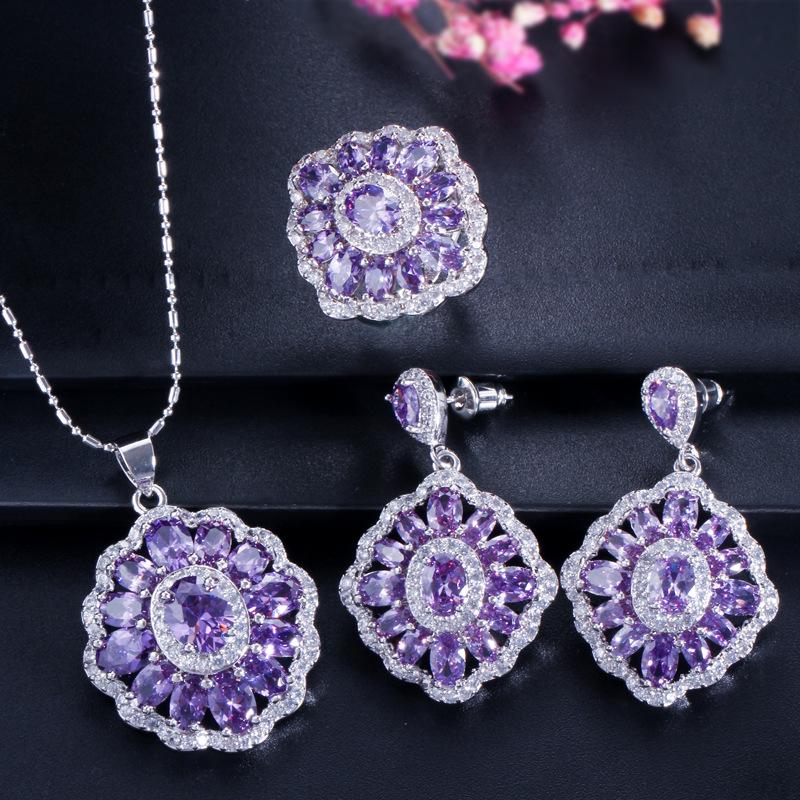 High-end Three-piece Jewelry Necklace Ring Earrings Jewelry Set