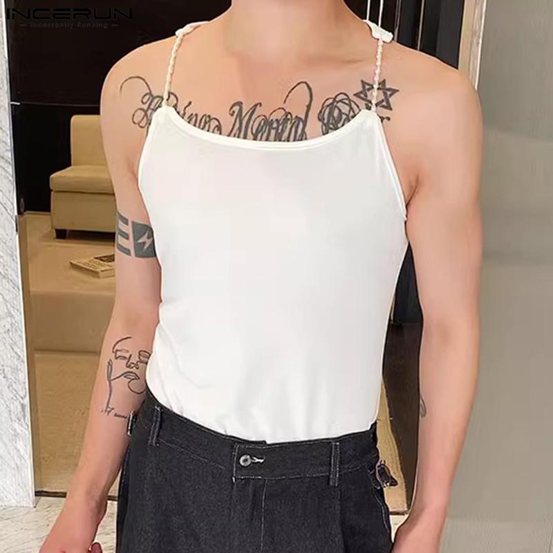 INCERUN Летние мужские топы без рукавов на бретелях, жилет для вечеринок и клубов