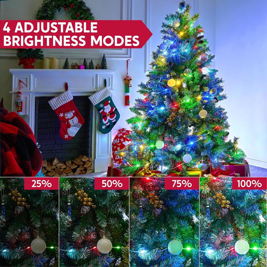 JOYFY 600 светодиодных рождественских огней 197 футов многоцветные огни для рождественской елки с 8 режимами таймер ПВХ прозрачный провод гирлянда с катушкой