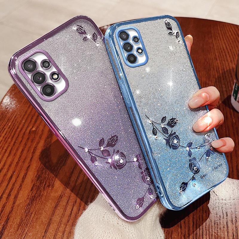 KADEM Для Samsung Galaxy A53 5G Градиентный Блестящий ТПУ Чехол Цветок Стразы Декор Противоударный Чехол для Телефона