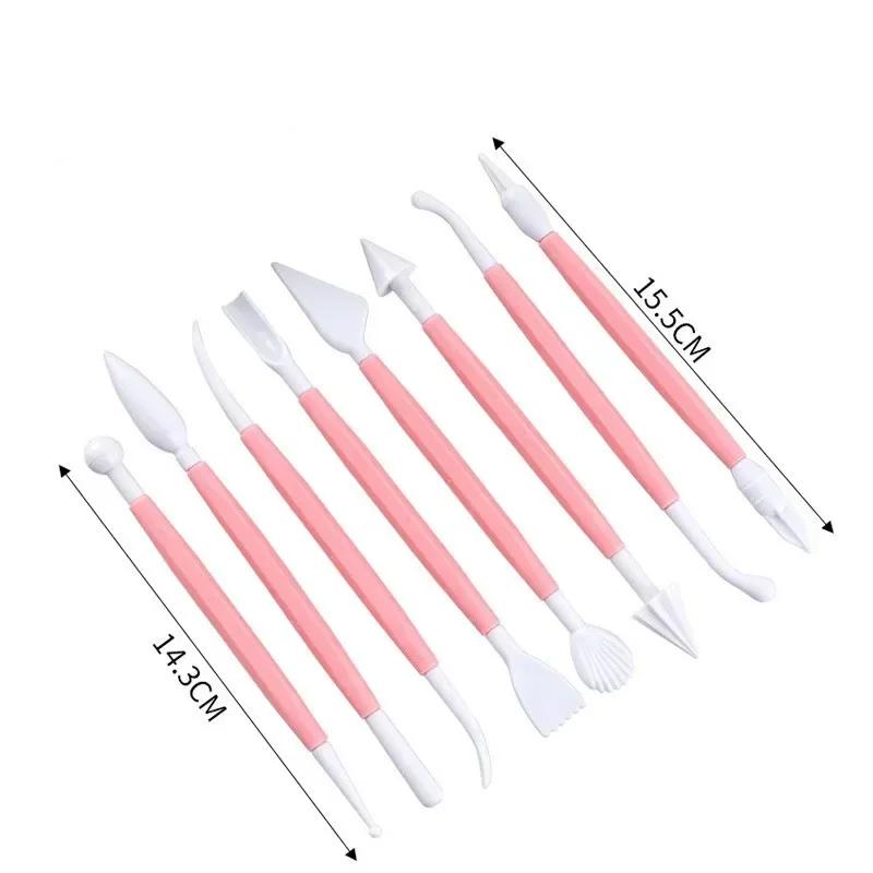 8pcs/set Double Headed Cake Carving Cutter Pen Set Baking Group Fondant Knife Making Cutting Clay Color Soft Diy Tool Odorless