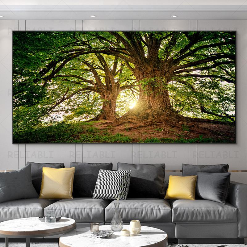 Landscape Pictures Green Tree Canvas Painting Forest Posters and Prints Wall Art Giant Trees Pictures for Living Room Home Decor