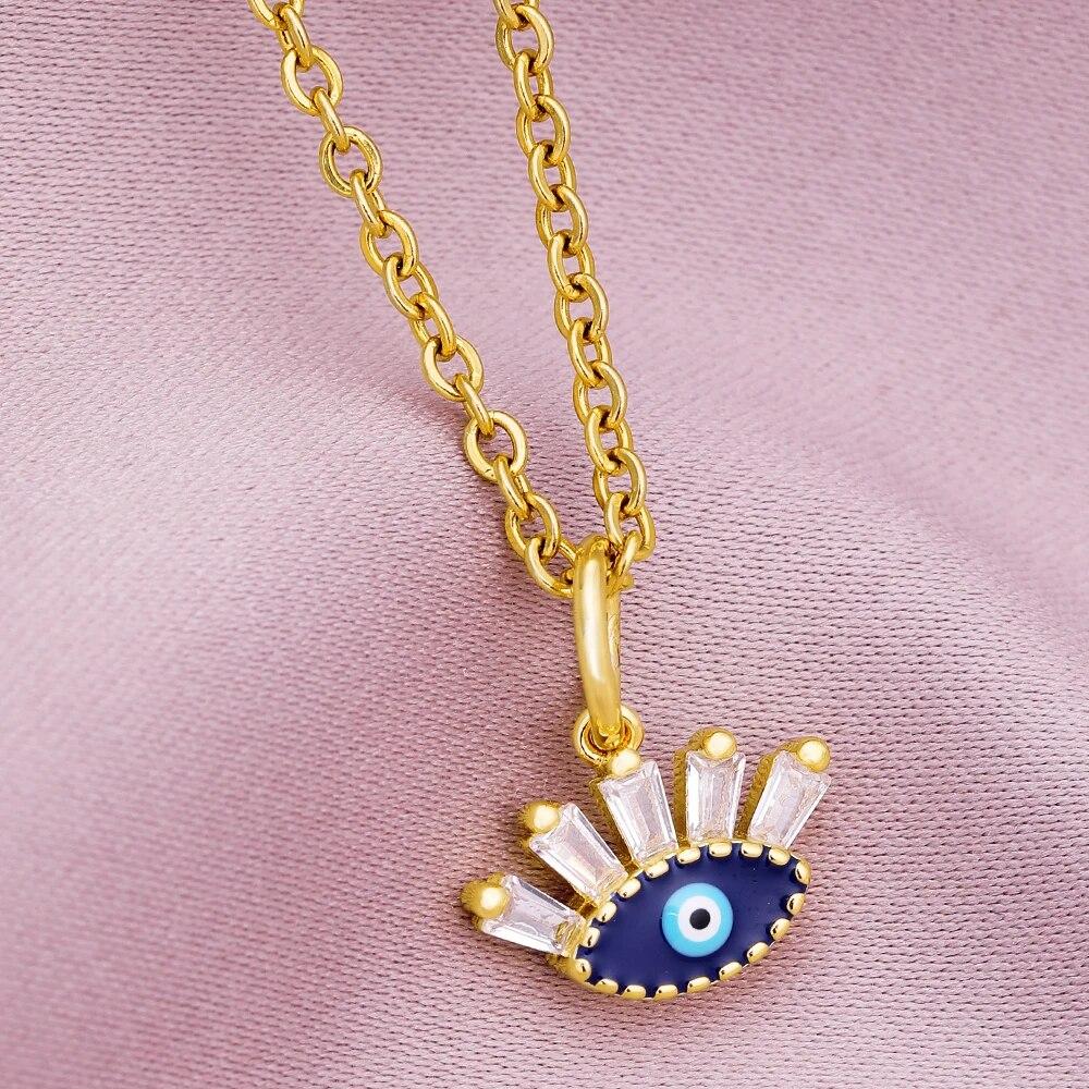 Турецкое ожерелье Lucky Evil Eye, женское 5 стилей, CZ Eyes, женский шарм, модная эмалированная цепочка из нержавеющей стали, ожерелье, ювелирное изделие, подарок