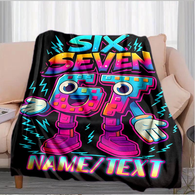 1PC Custom Name "Six Seven Retro Robot" flannel blanket versatile,all-season throw suitable for the living room,bedroom,camping,travel,and gift