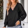 Fashion V-neck Loose Lace Patchwork White Shirt Women Elegant Vintage Lantern Sleeve Loose Women's Blouses Hollow Out Solid Casual Shirts New 26351