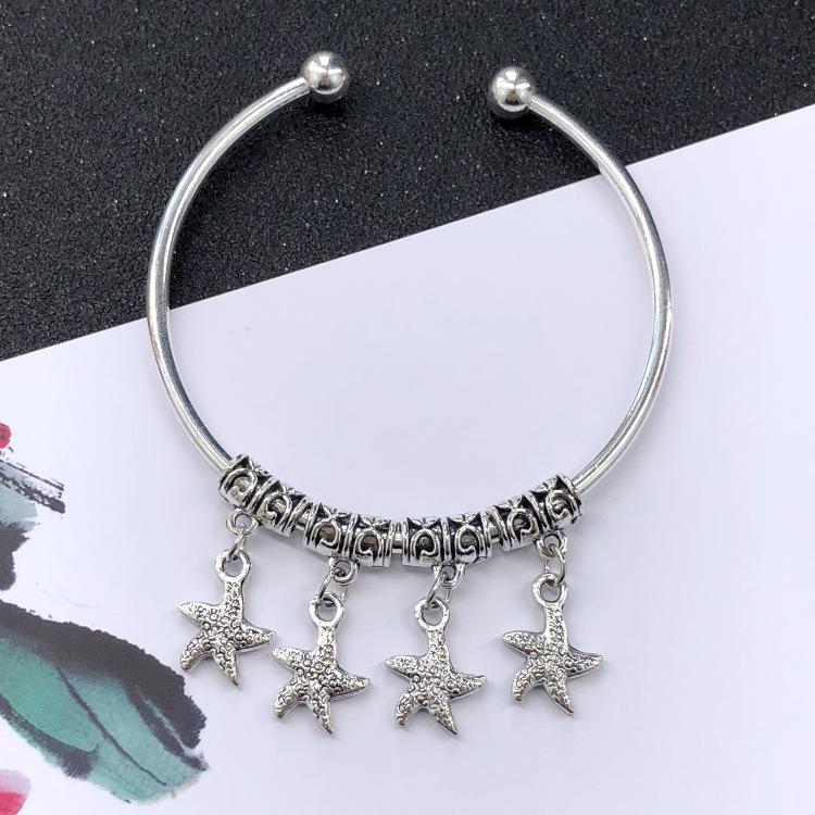 Retro Ethnic Style Tibetan Silver Bracelet Women's Versatile Fashion Bell Flower Pendant Adjustable Bracelet with Accessories