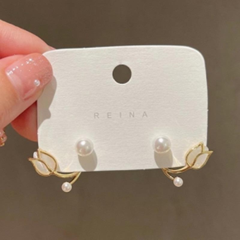 Модные серьги-гвоздики с жемчугом в виде цветка тюльпана для женщин, серьги, ювелирные изделия, подарок девушке, Brincos