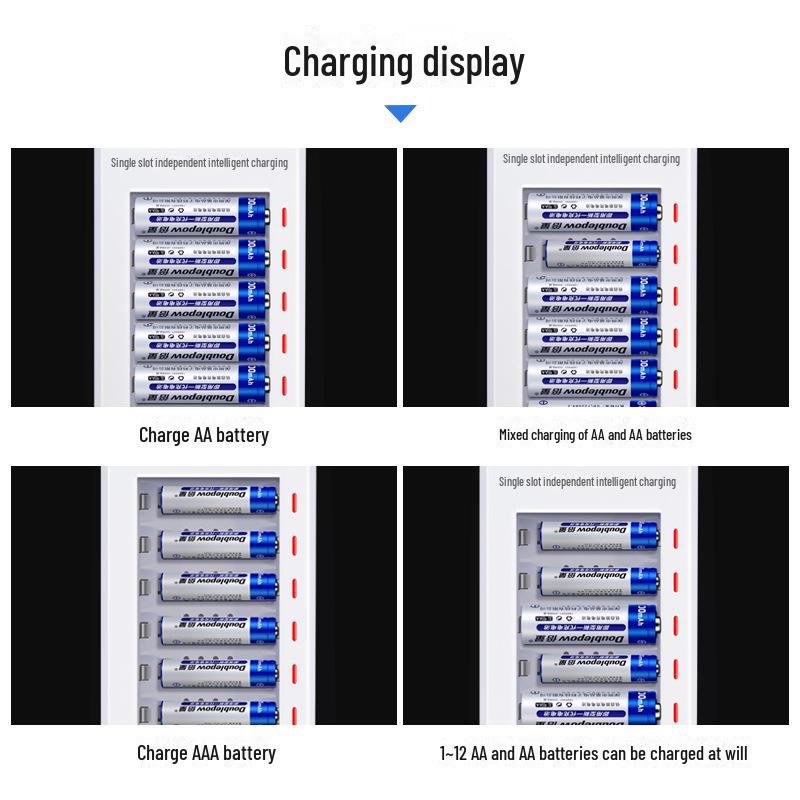 Улучшенное интеллектуальное зарядное устройство 5-го поколения с 12 слотами для NiMH/NiCd AA/AAA KTV-аккумуляторов 7-го поколения