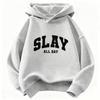 Худи с принтом букв Slay All Day для детей - Унисекс Осенняя/Зимняя спортивная одежда