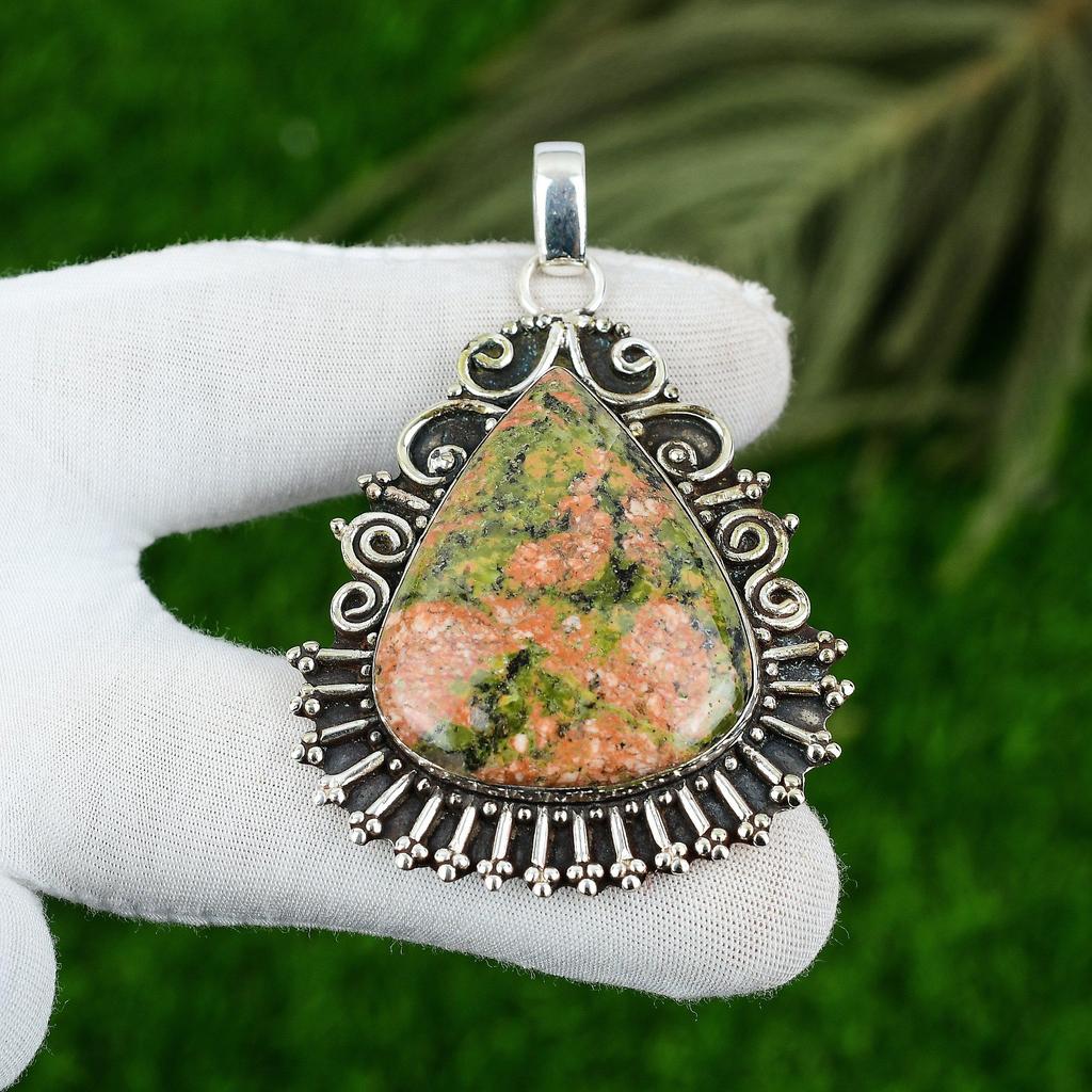 Sisters Day Deal 925 Sterling Silver Pear Unakite Stone Daughter Pendant Jewelry