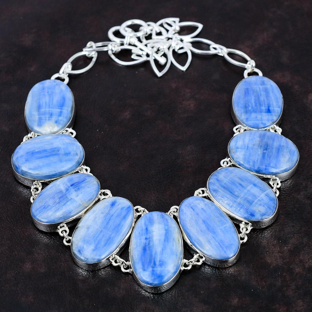 Ожерелье с кианитом Ожерелье ручной работы с драгоценными камнями Ожерелье из стерлингового серебра 925 пробы Регулируемая цепочка Ожерелье Ювелирные изделия с кианитом Подарок на годовщину для жены