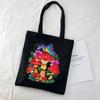 Women Canvas Shoulder Bag London Colorfull Mushroom Print Ladies Casual Handbag Tote Bag Reusable Large Capacity Cotton Shopping Beach Bag