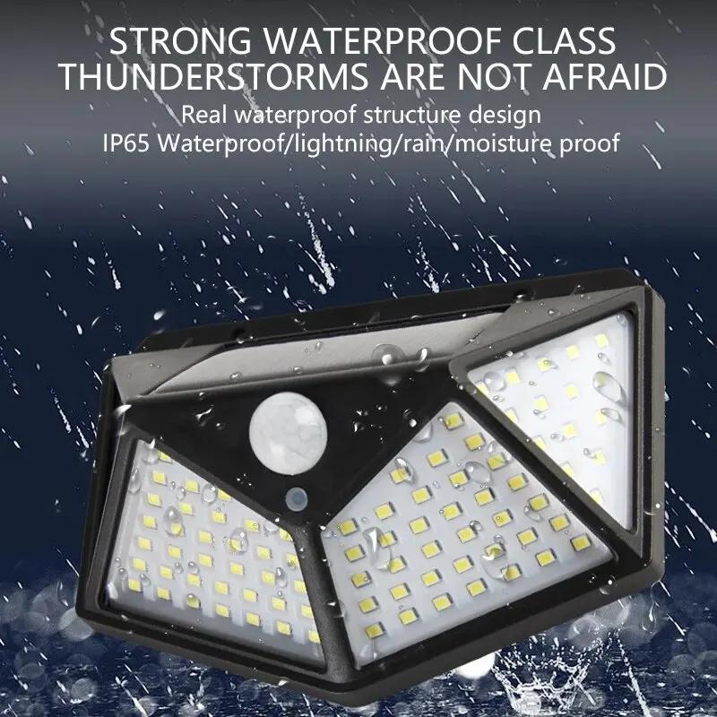 100LED солнечный настенный светильник, уличный светильник, водонепроницаемый датчик движения, солнечный свет, уличный фонарь, садовые перила, декоративная лампа