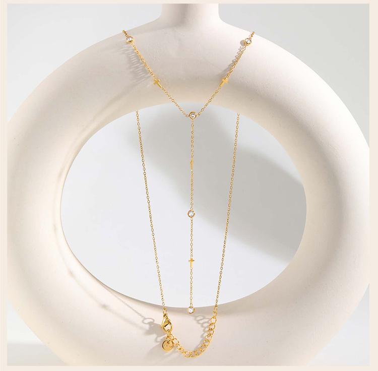 Cross Y-shaped Lariat Necklace For Women, Long Zirconia Drop Chain Necklace, Stainless Steel Non Tarinsh Jewelry
