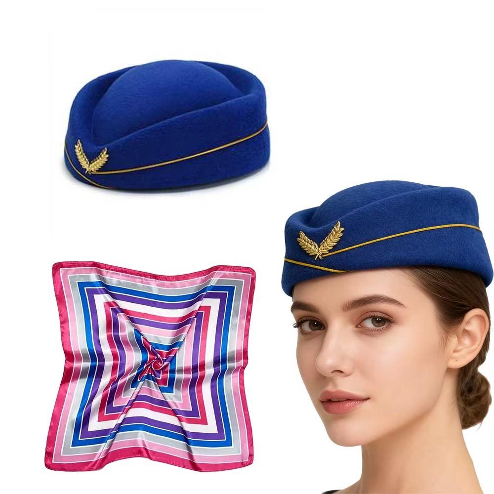 Gloves Scarf Women's Stewardess Costume Classy Airline Flight Attendant Hat Masquerade