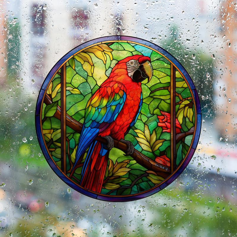 Retro Stained Hummingbird Butterfly Flower Film Window Glass Electrostatic Stickers Colorful
