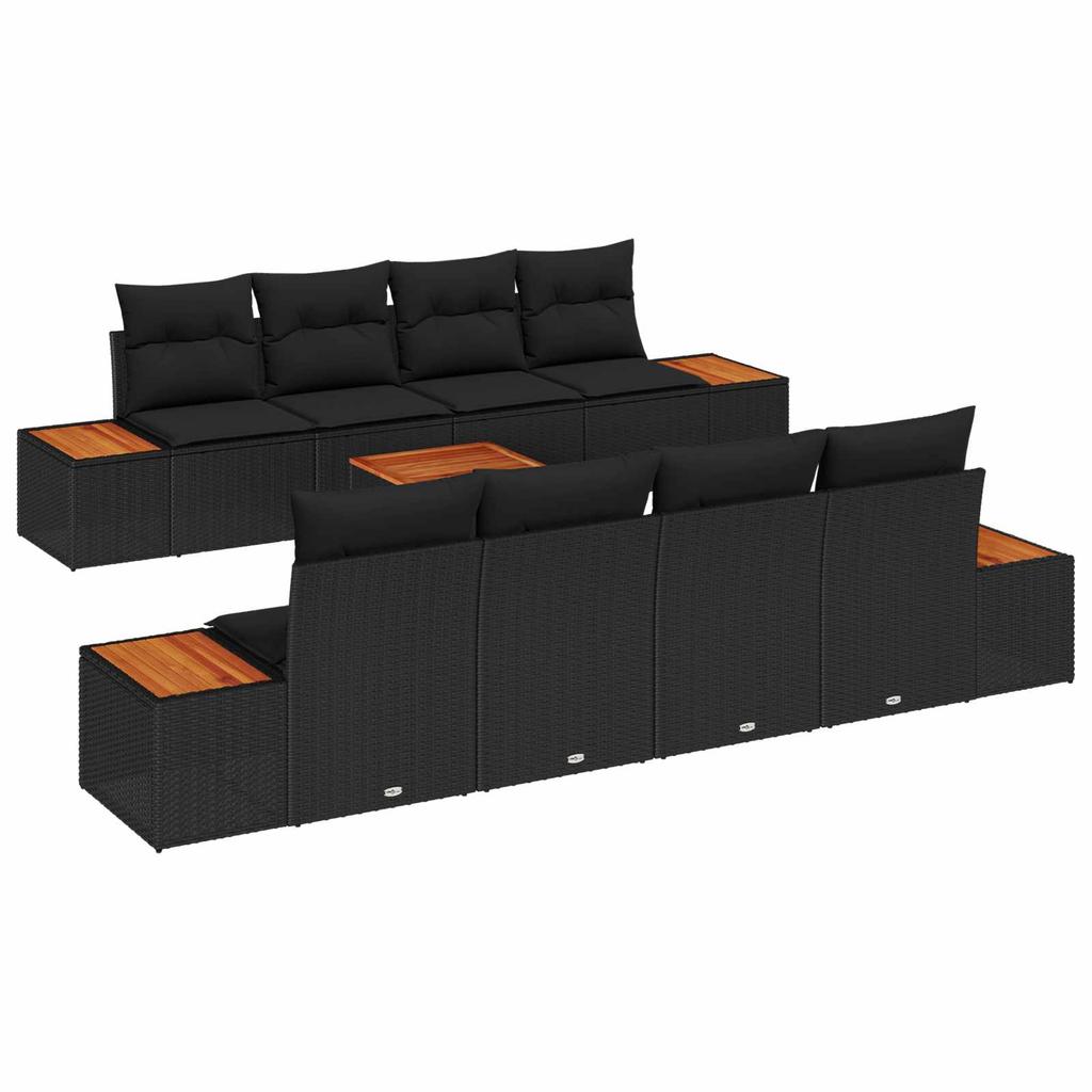 9 Piece Garden Sofa Set with Cushions Black Poly Rattan