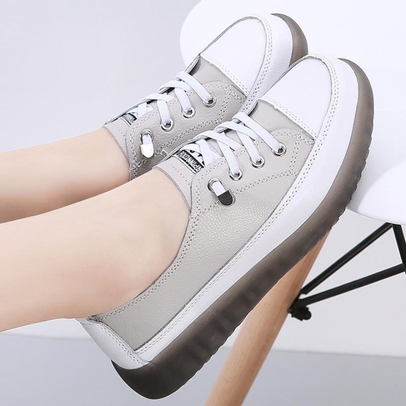 Genuine Leather Summer Outdoor Walking Vulcanized Shoes Women Soft Sole Jogging Sneakers Woman Flat Trainers Fitness Footwear