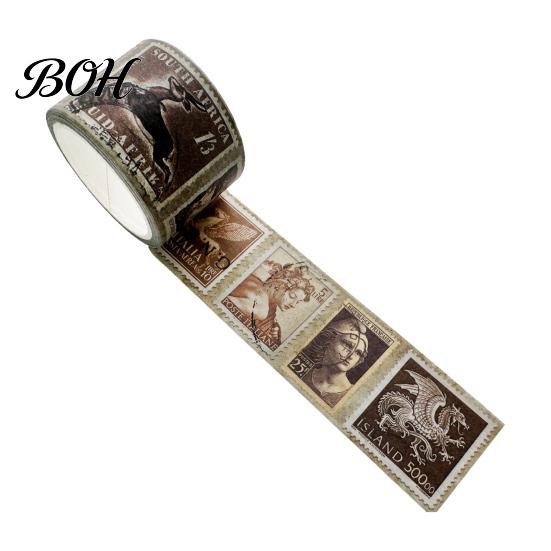 Retro Adhesive Tape Vintage Stamp Washi Roll, Aesthetic Decorative Masking Tape, for DIY Art Crafts, Journaling Scrapbooking Supplies Planner