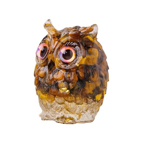 Natural Crystal Owl Ornament Handcrafted Resin Owl Figurine with Crystal Gravels Inside