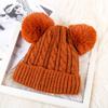 Hat Women's Winter Adult Plus Velvet Double Fur Ball Pullover Woolen Hat Korean Version Cute Cold Hat Personalized Warm Knitted Hat