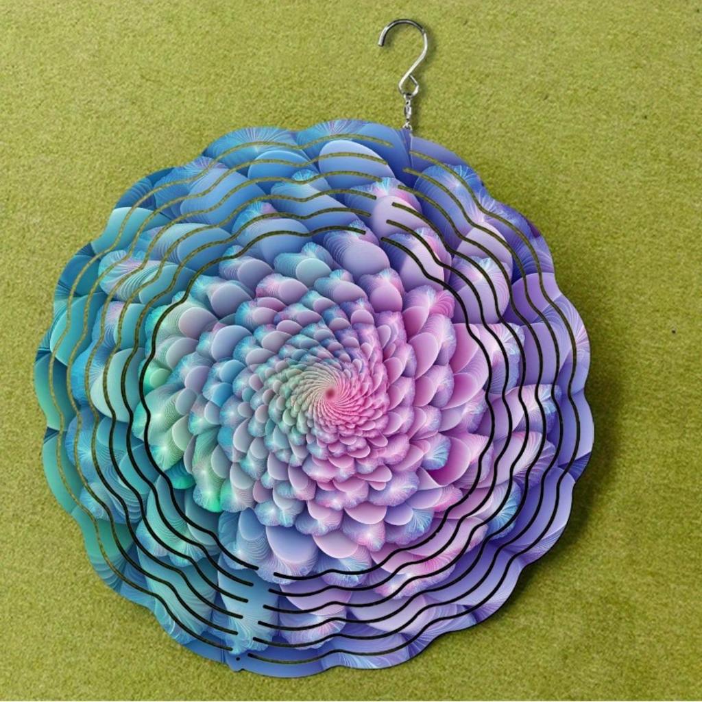 Яркий 10-дюймовый подвесной ветряной спиннер для декора сада и балкона с вращающимся на 360° крюком, элегантный кружащийся дизайн в розовом, голубом, фиолетовом и зеленом цветах