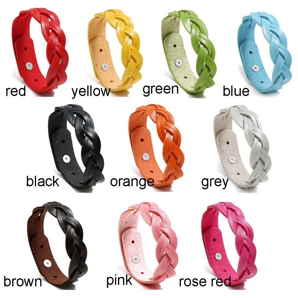 Student Bangle Adjustable Alloy Buckle Leather Bracelet Braided Twist Punk Snap Bracelet Wristband