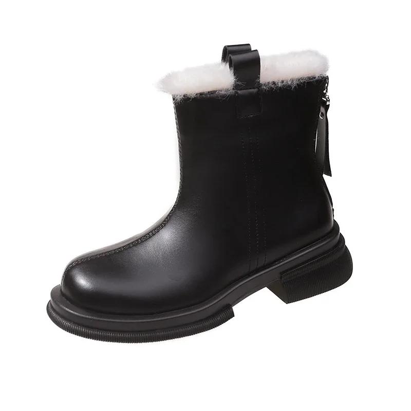 Зимние теплые модные женские ботинки. Новинка 2024 года: водонепроницаемые нескользящие коричневые полусапожки. Простые и универсальные женские ботинки на платформе на молнии.
